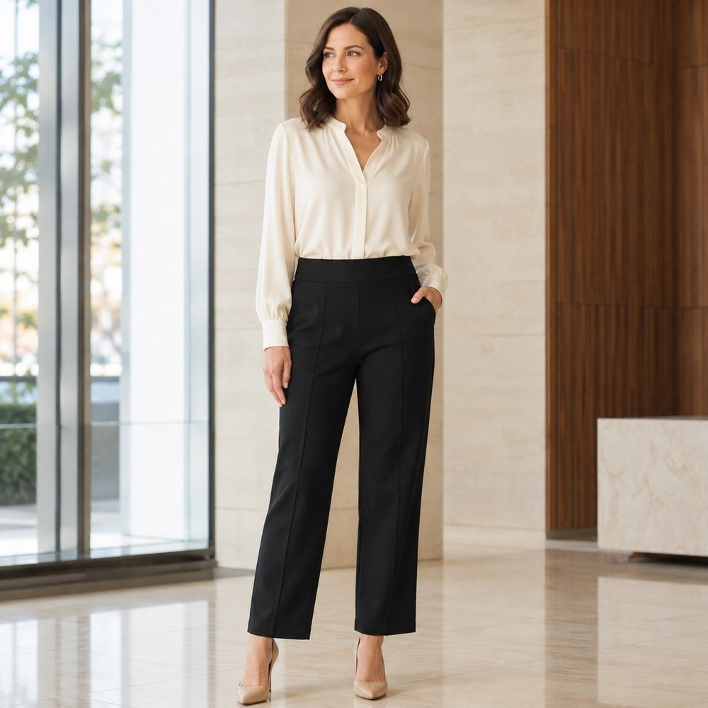 Matty M Black Pull On Straight Leg Pants Size L Stretch Ponte